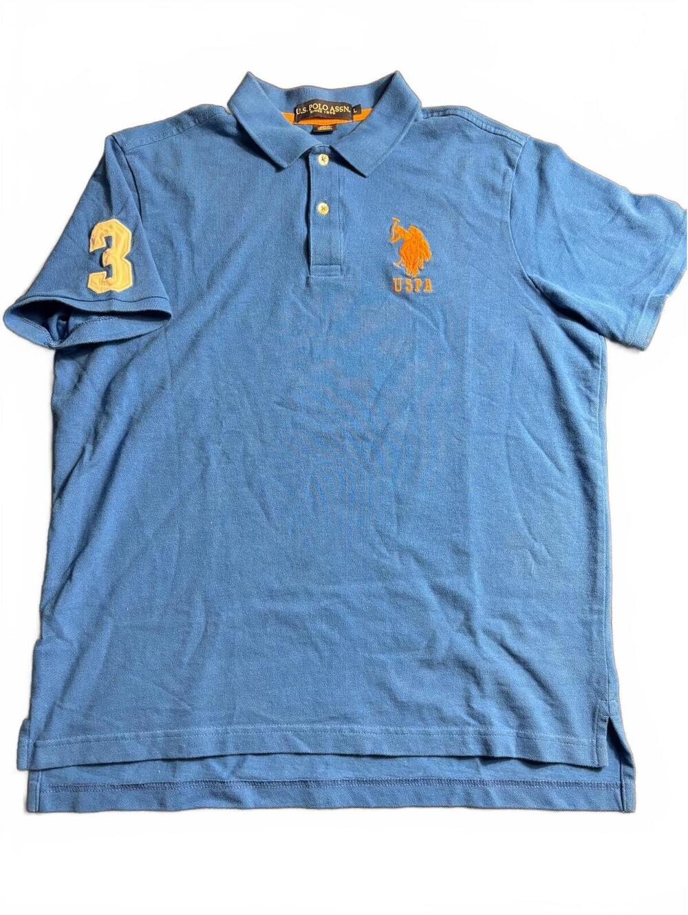 U.S. Polo Assn. Men's Blue Polo Shirt with Orange Logo and 3
